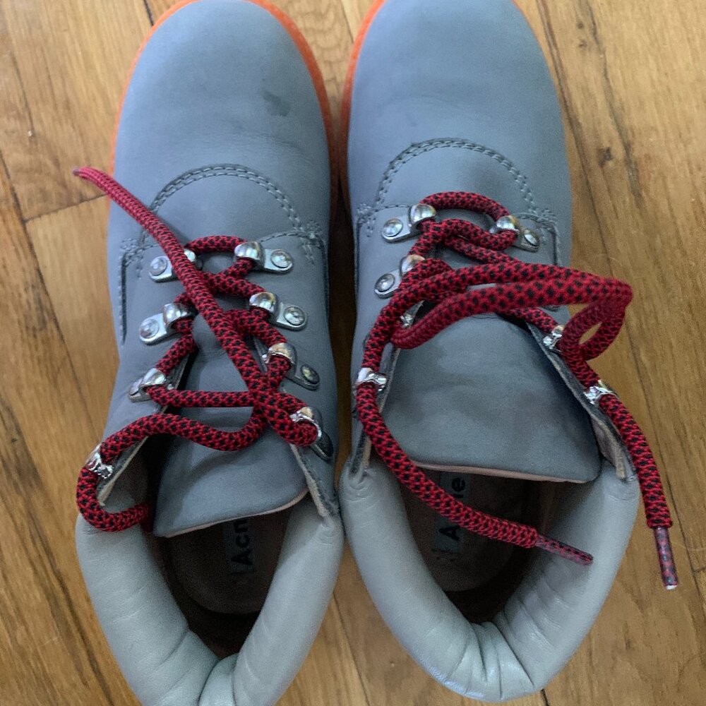 ACNE Studios Ankle boots Size 6 gray grey gum sole  hiking style, red shoelaces